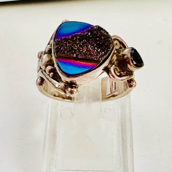 Druzy tanzanite ring adjustable gorgeous estate sterling silver - Picture 1 of 14